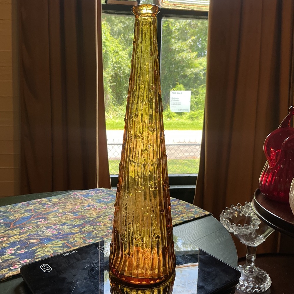 Vintage Empoli Amber Glass Vase‎ 15.25 Inch Drip Pattern Italian Art Glass MCM